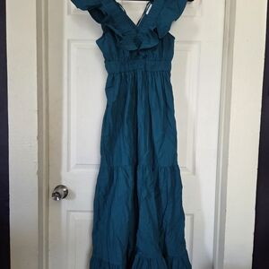Teal Ruffled Maxi Dress